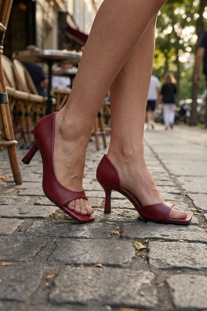 Women's Leather High Heels with Square Toe