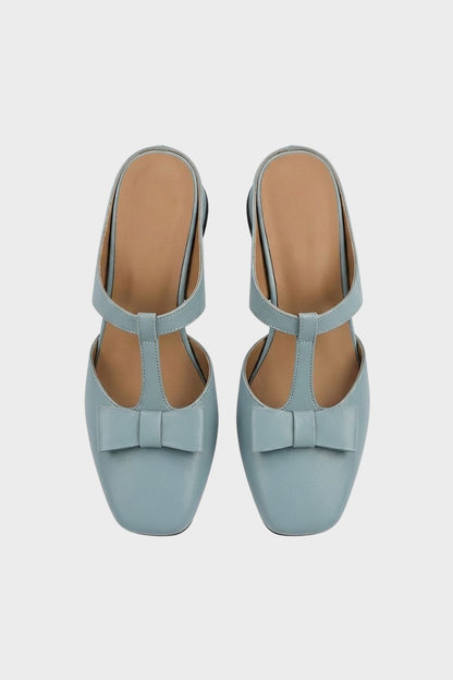 Women's Mary Jane Pumps with Bow and Square Toe