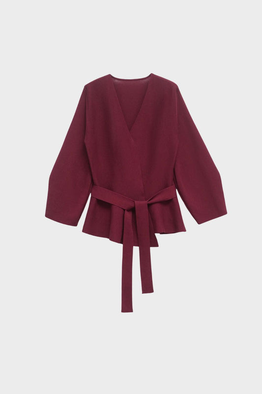 Women's Wrap Blouse with Belt and V-Neck