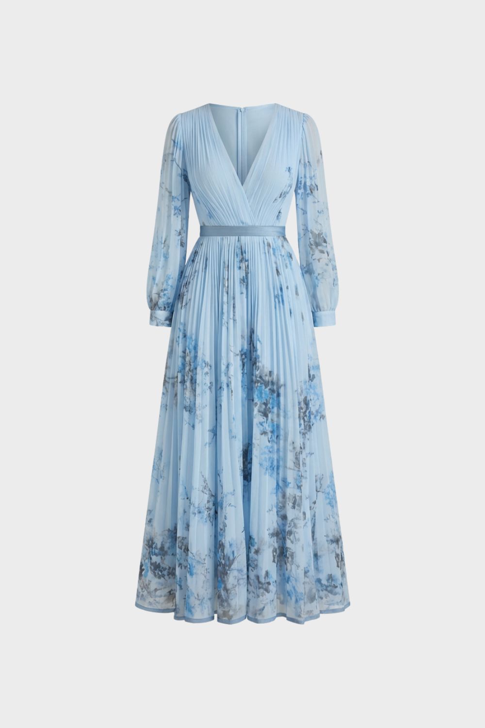 Women's Midi Dress with Pleats and V-Neck