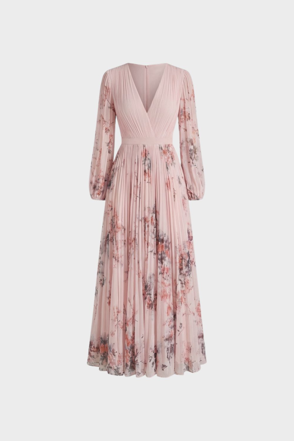 Women's Midi Dress with Pleats and V-Neck