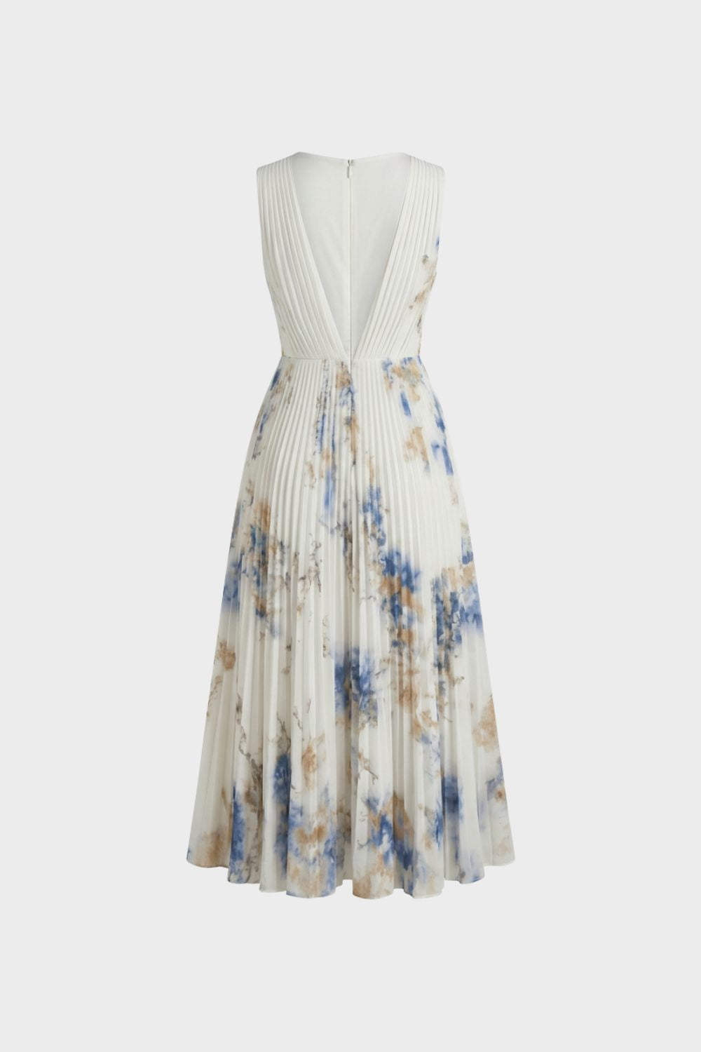 Women's Midi Dress with Pleats and V-Neck