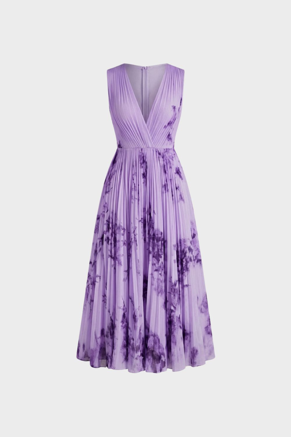 Women's Midi Dress with Pleats and V-Neck