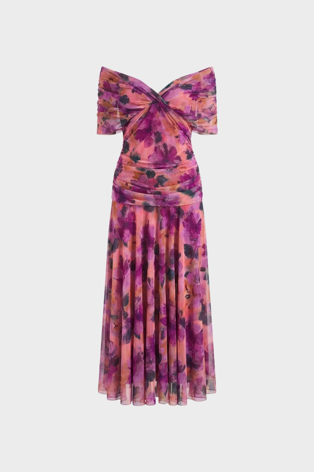 Women's Chiffon Evening Dress with Off-Shoulder Neckline