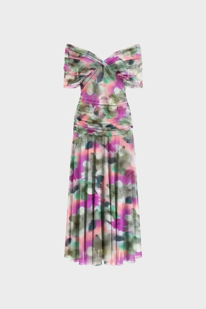 Women's Chiffon Evening Dress with Off-Shoulder Neckline