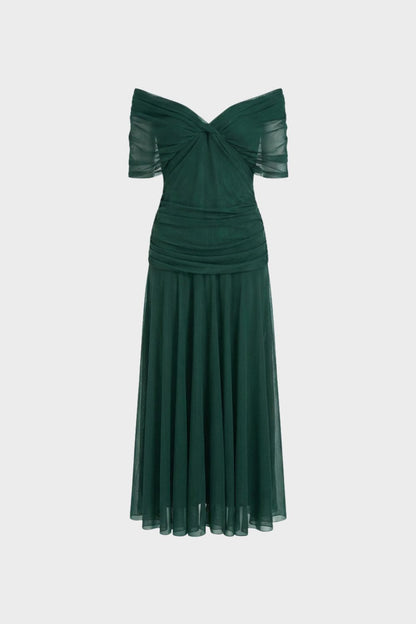 Women's Chiffon Evening Dress with Off-Shoulder Neckline