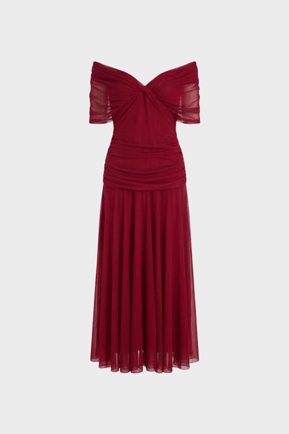 Women's Chiffon Evening Dress with Off-Shoulder Neckline