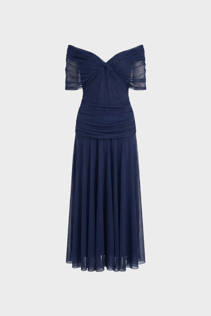 Women's Chiffon Evening Dress with Off-Shoulder Neckline