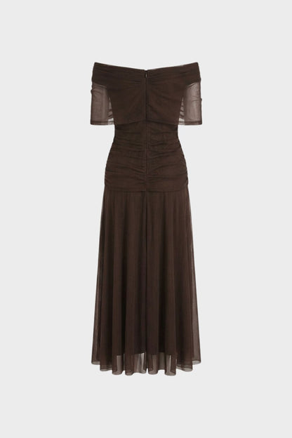 Women's Chiffon Evening Dress with Off-Shoulder Neckline