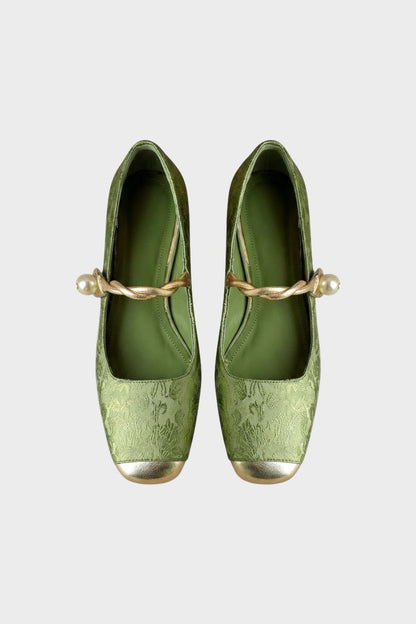 Women's Mary Jane Ballet Flats with Pearl Strap