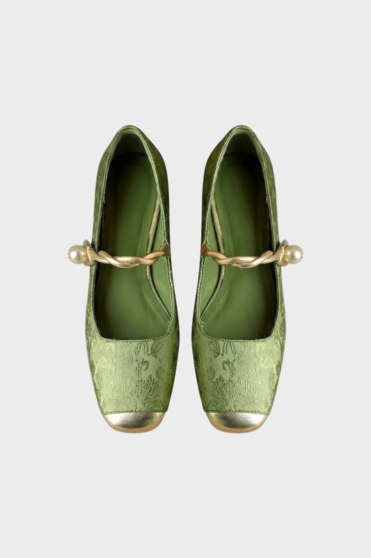 Women's Mary Jane Ballet Flats with Pearl Strap