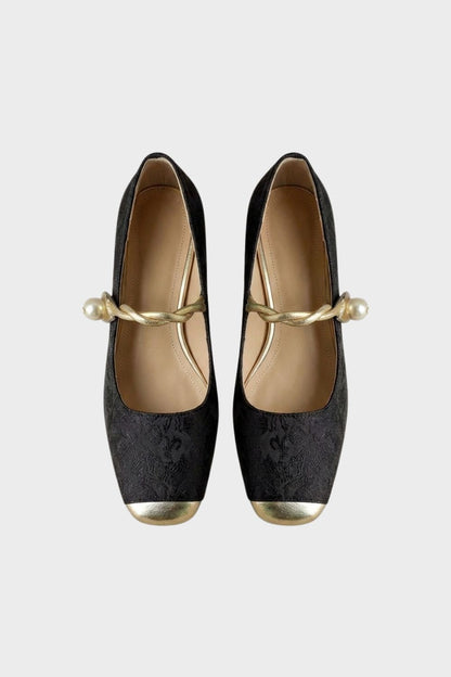 Women's Mary Jane Ballet Flats with Pearl Strap