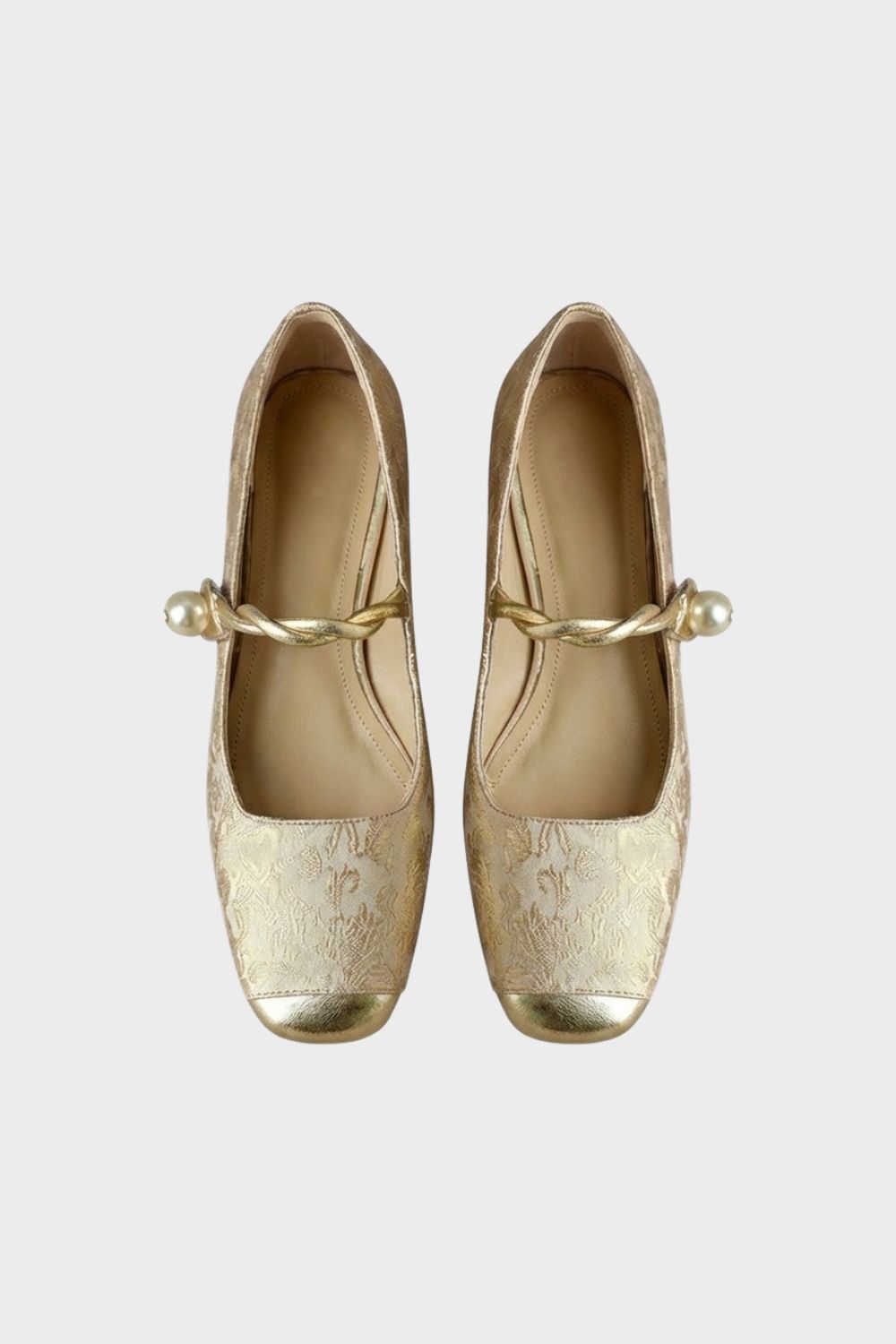 Women's Mary Jane Ballet Flats with Pearl Strap