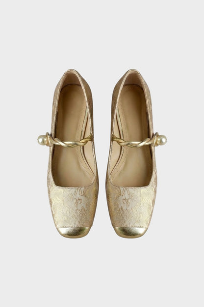 Women's Mary Jane Ballet Flats with Pearl Strap