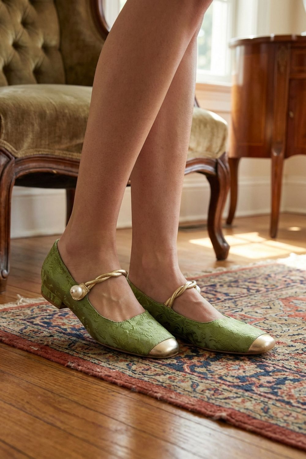 Women's Mary Jane Ballet Flats with Pearl Strap