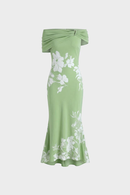 Women's Off-Shoulder Maxi Dress with Floral Print – Figure-Hugging