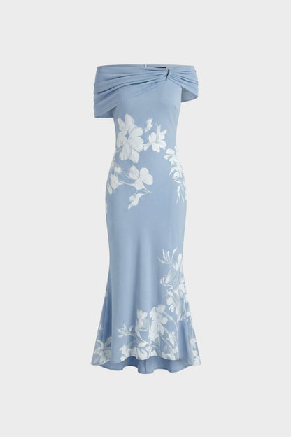 Women's Off-Shoulder Maxi Dress with Floral Print – Figure-Hugging