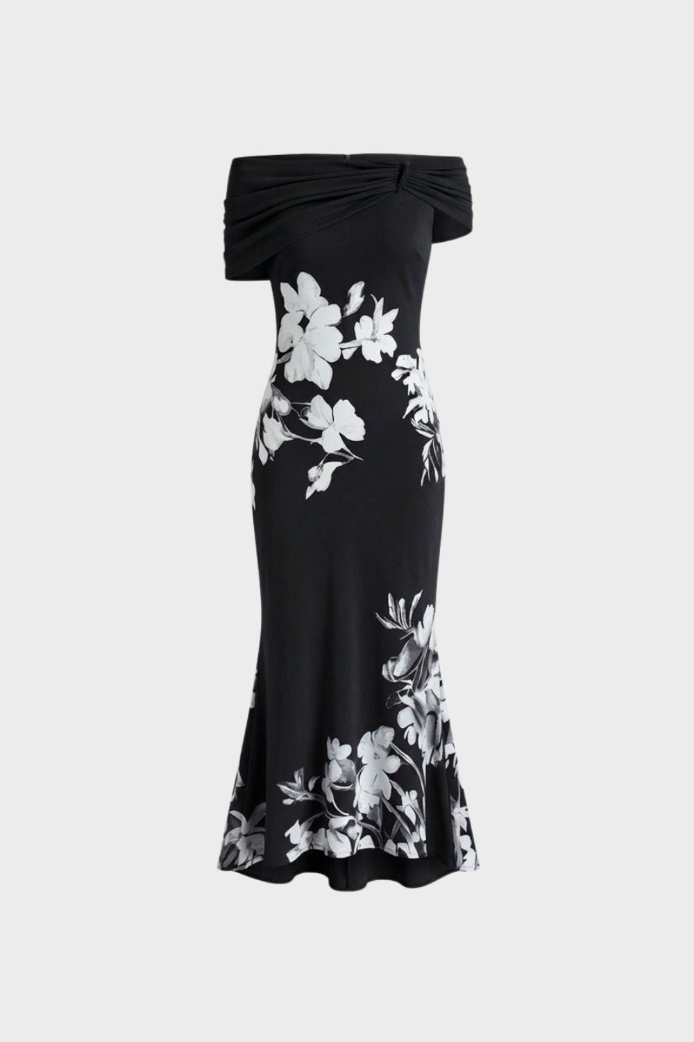 Women's Off-Shoulder Maxi Dress with Floral Print – Figure-Hugging