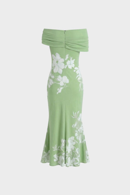 Women's Off-Shoulder Maxi Dress with Floral Print – Figure-Hugging