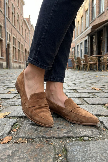 Brown Suede Loafers for Women – Pointed Shape