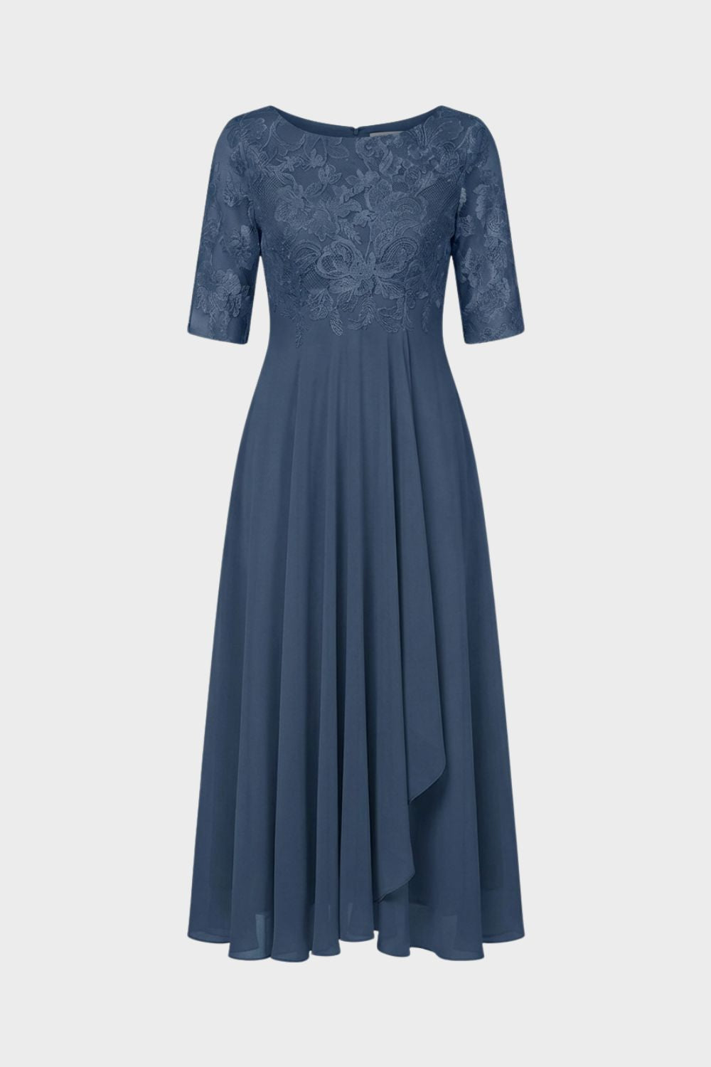 Women's Chiffon Maxi Dress in Champagne with Lace Top and 3/4 Sleeves