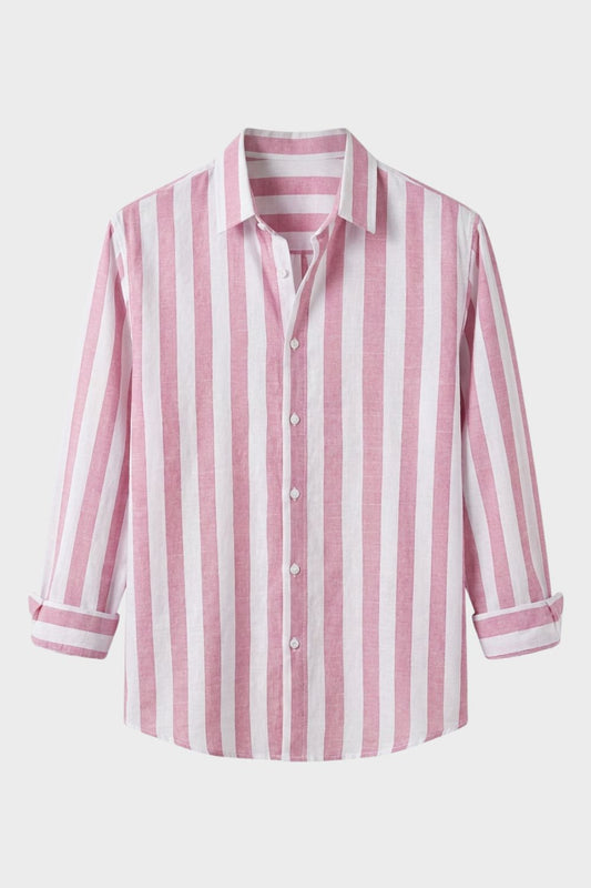 Men's Long Sleeve Shirt with Stripes and Kent Collar