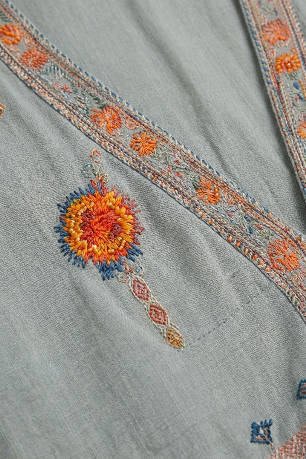 Women's Boho Blouse in Light Blue with Embroidery and V-Neck