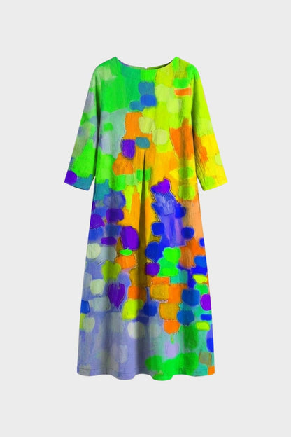 Women's Midi Dress Long with Pattern Round Neck
