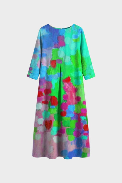 Women's Midi Dress Long with Pattern Round Neck