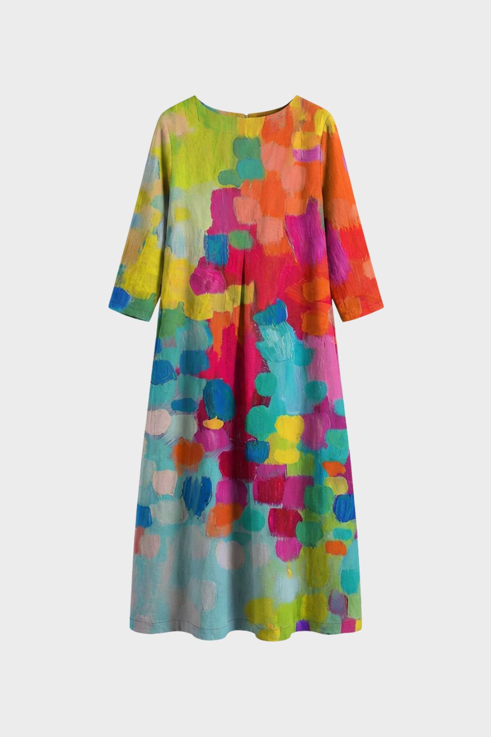 Women's Midi Dress Long with Pattern Round Neck