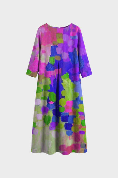 Women's Midi Dress Long with Pattern Round Neck