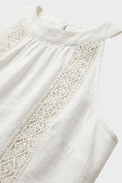 Women's Lace-Trim Linen Maxi | Slit