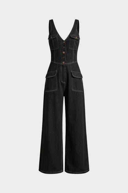 Women's Denim Jumpsuit | Wide-Leg