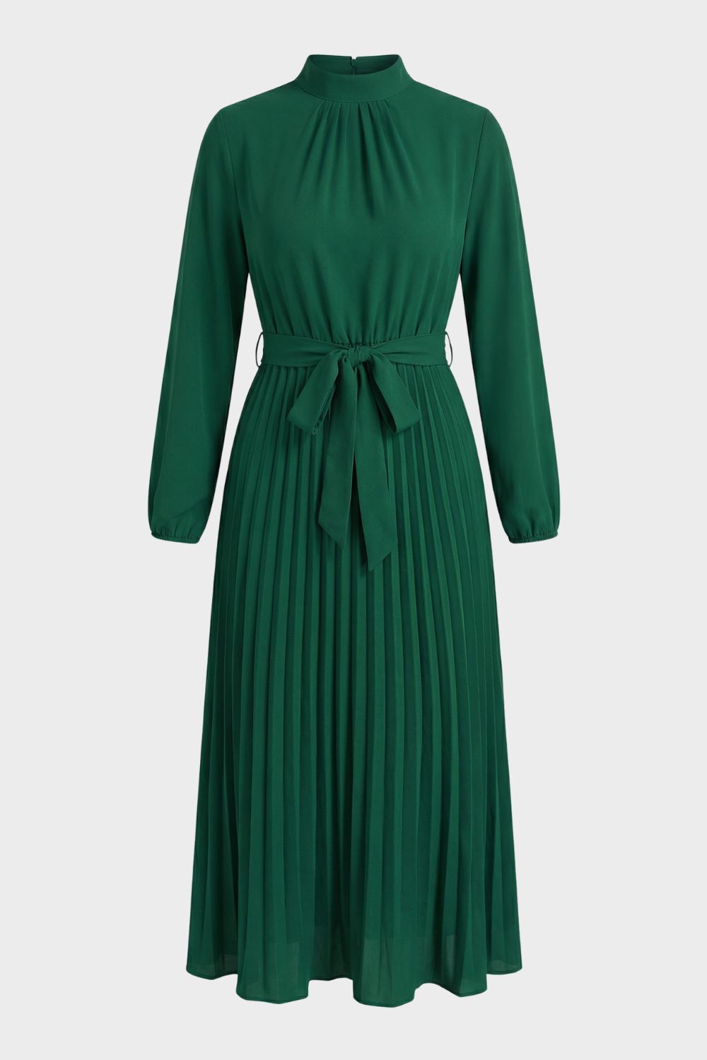 Midi Dress for Women Pleated with Long Sleeves and Belt