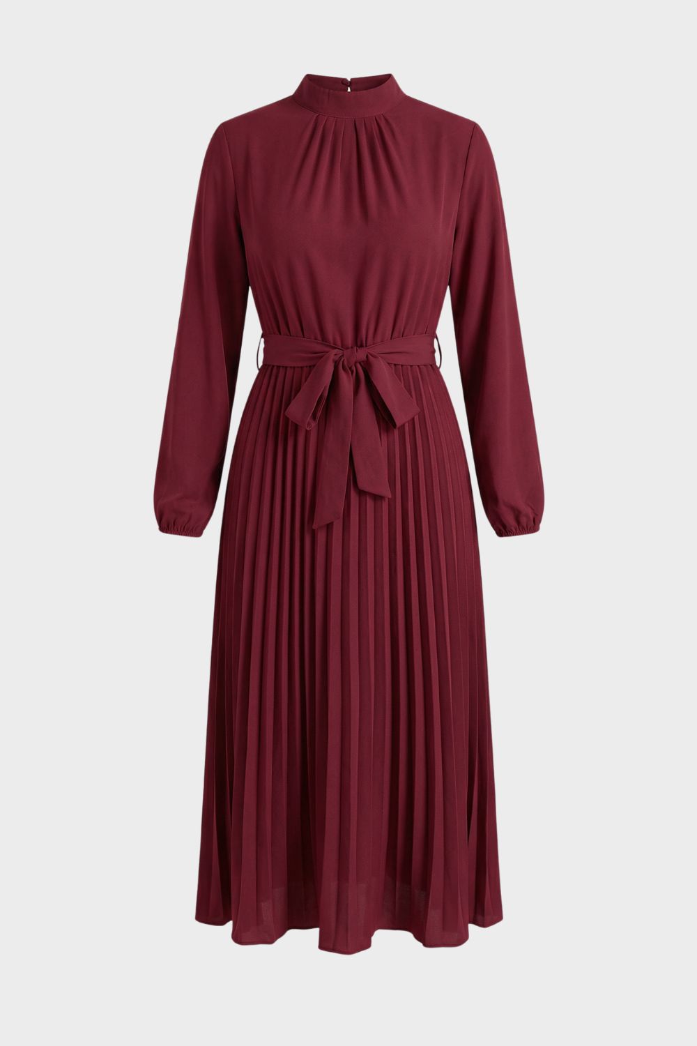 Midi Dress for Women Pleated with Long Sleeves and Belt