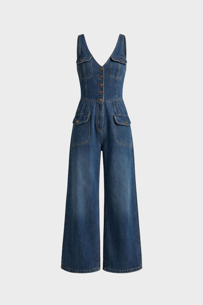 Women's Denim Jumpsuit | Wide-Leg