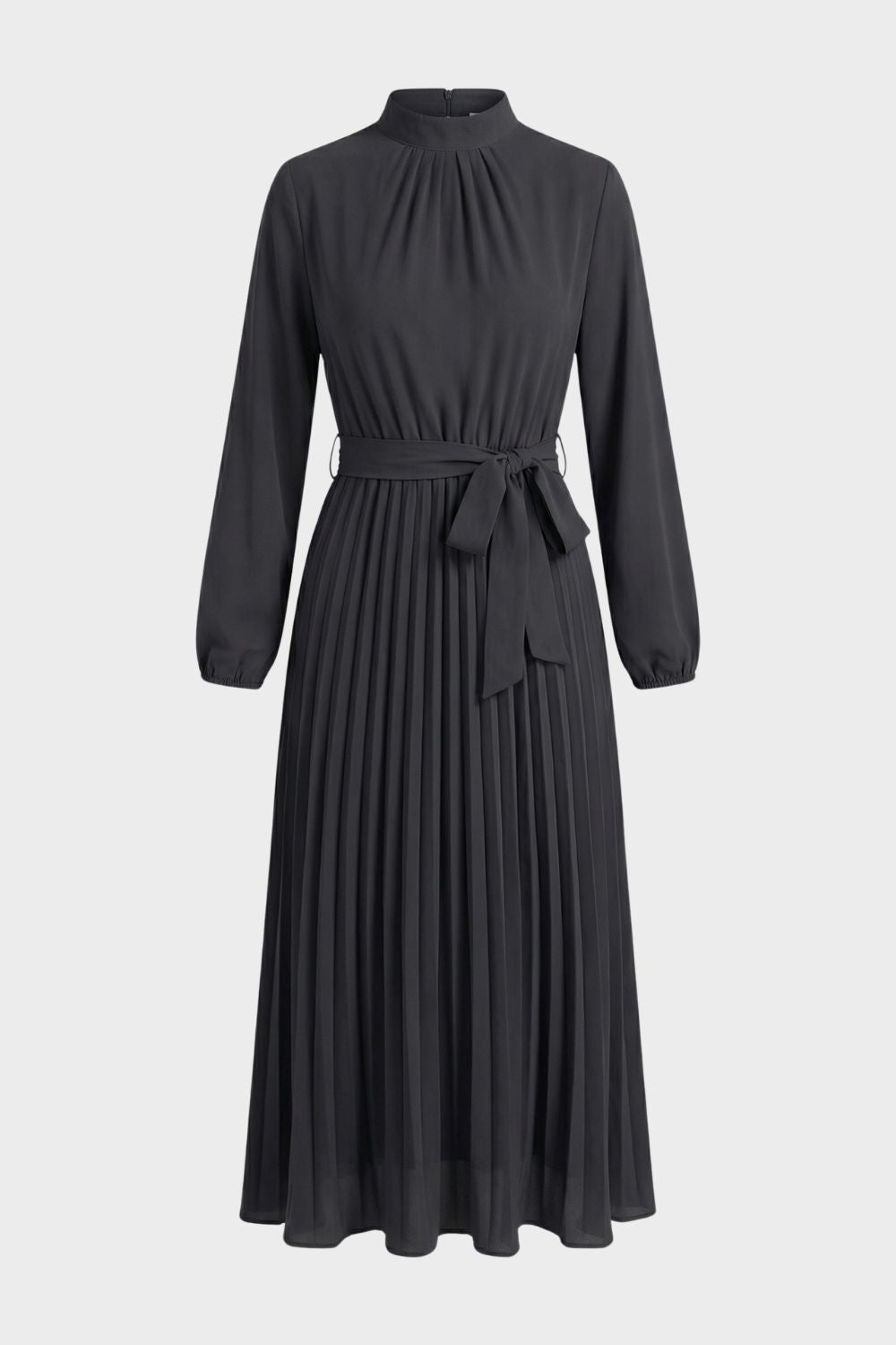 Midi Dress for Women Pleated with Long Sleeves and Belt