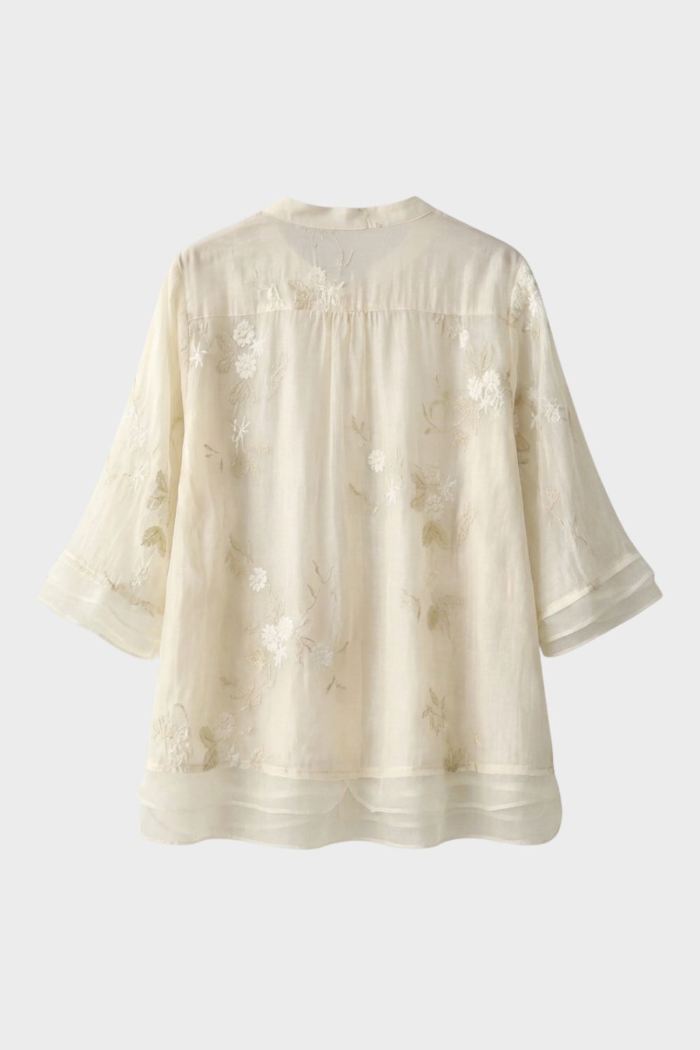 womens embroidered button blouse long sleeve elegant lightweight top | Camden-London