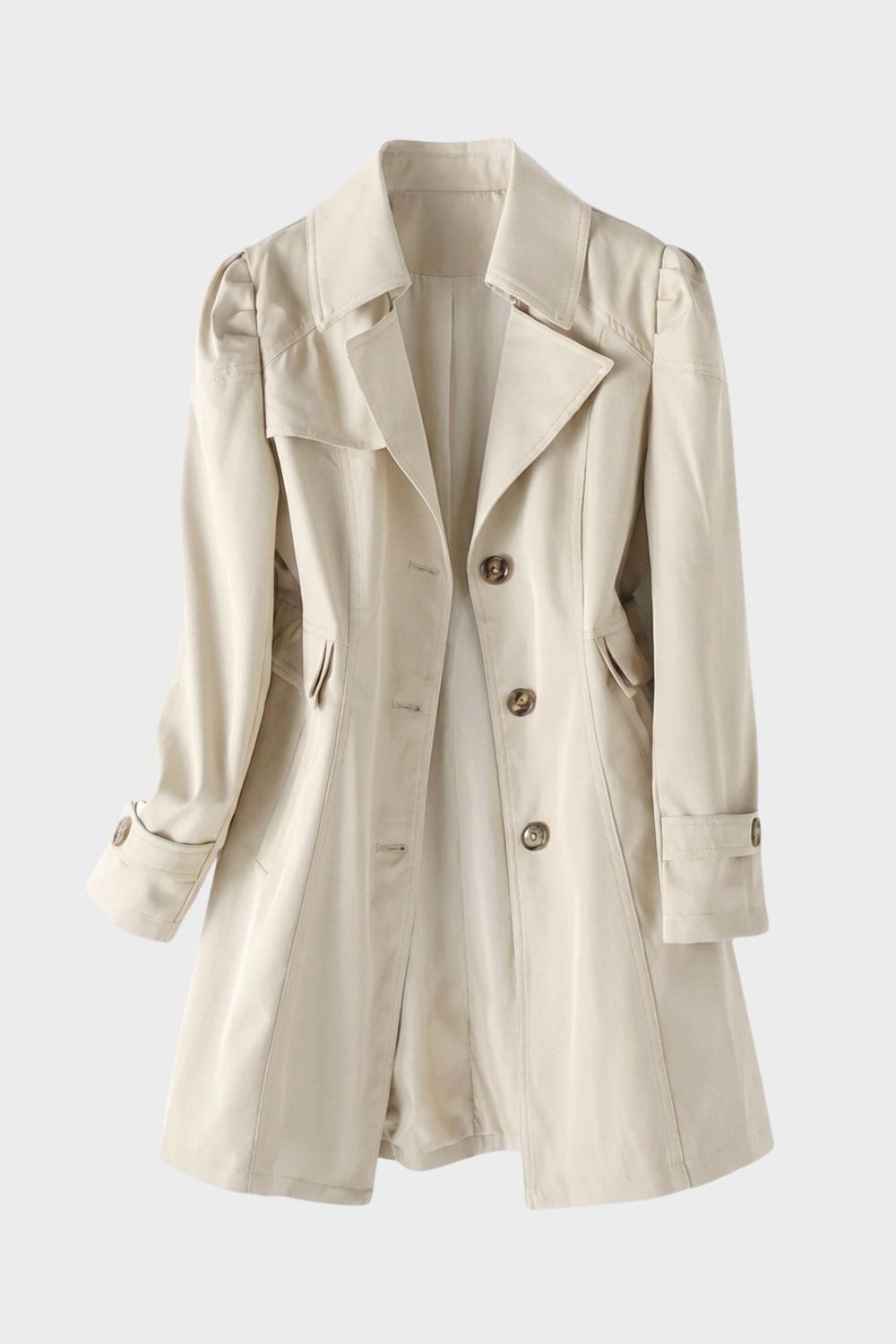 Women's Trench Coat with Notched Collar and Button Placket