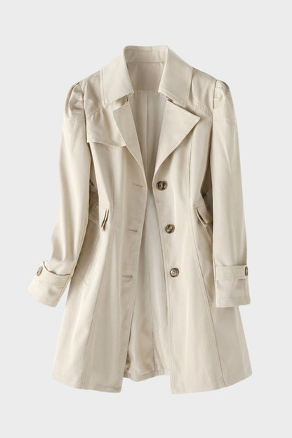 Women's Trench Coat with Notched Collar and Button Placket