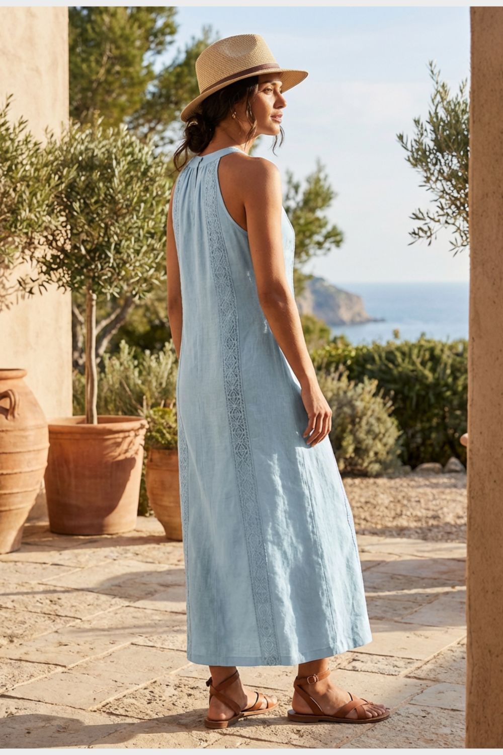 Women's Lace-Trim Linen Maxi | Slit