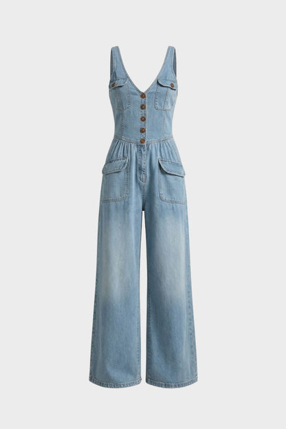 Women's Denim Jumpsuit | Wide-Leg