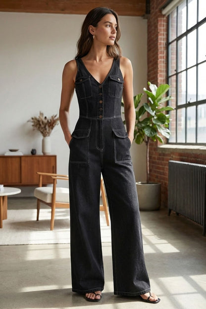 Women's Denim Jumpsuit | Wide-Leg