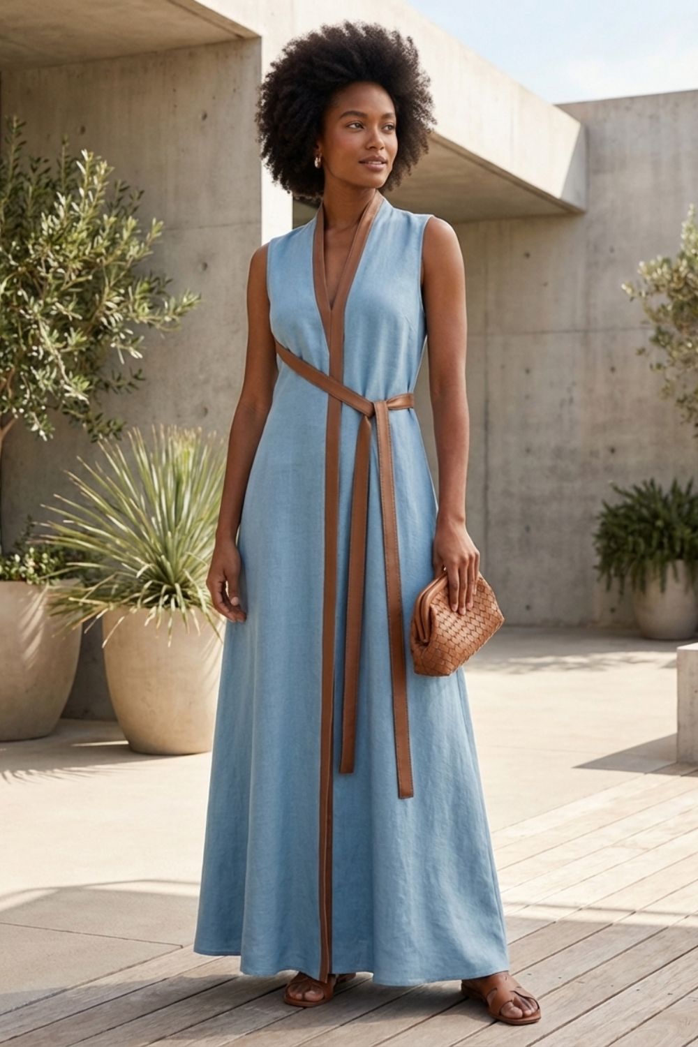 Women's Contrast-Trim Maxi | V-Neck