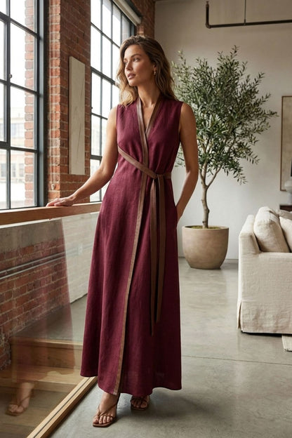 Women's Contrast-Trim Maxi | V-Neck