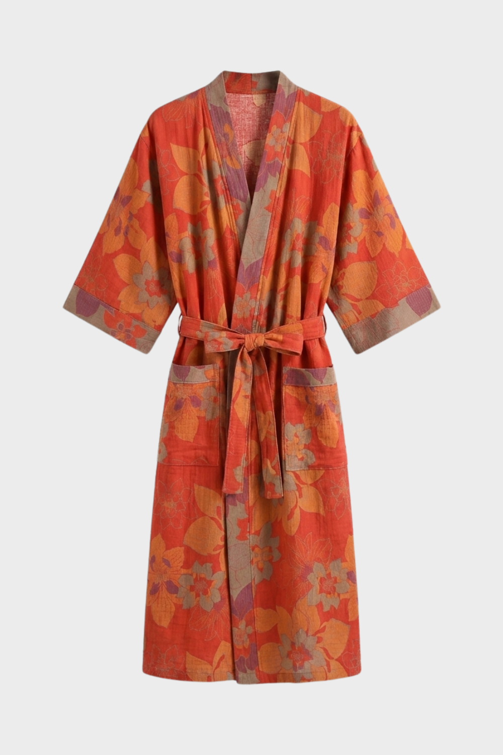 Kimono Women's Bathrobe with Belt and Pattern Knee-Length