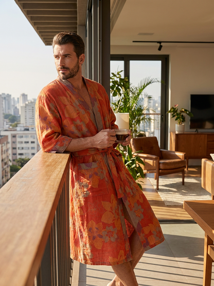 Kimono Women's Bathrobe with Belt and Pattern Knee-Length