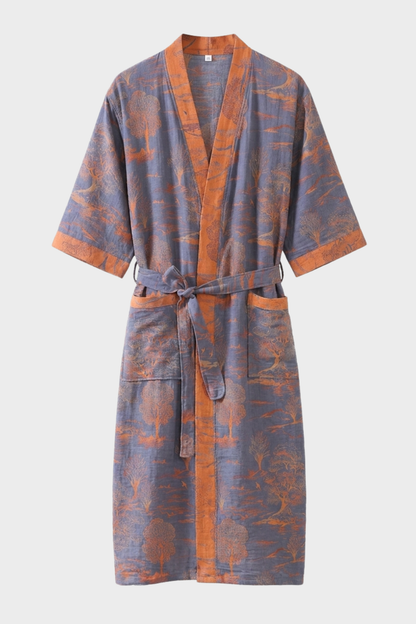 Kimono Women's Bathrobe with Belt and Pattern Knee-Length
