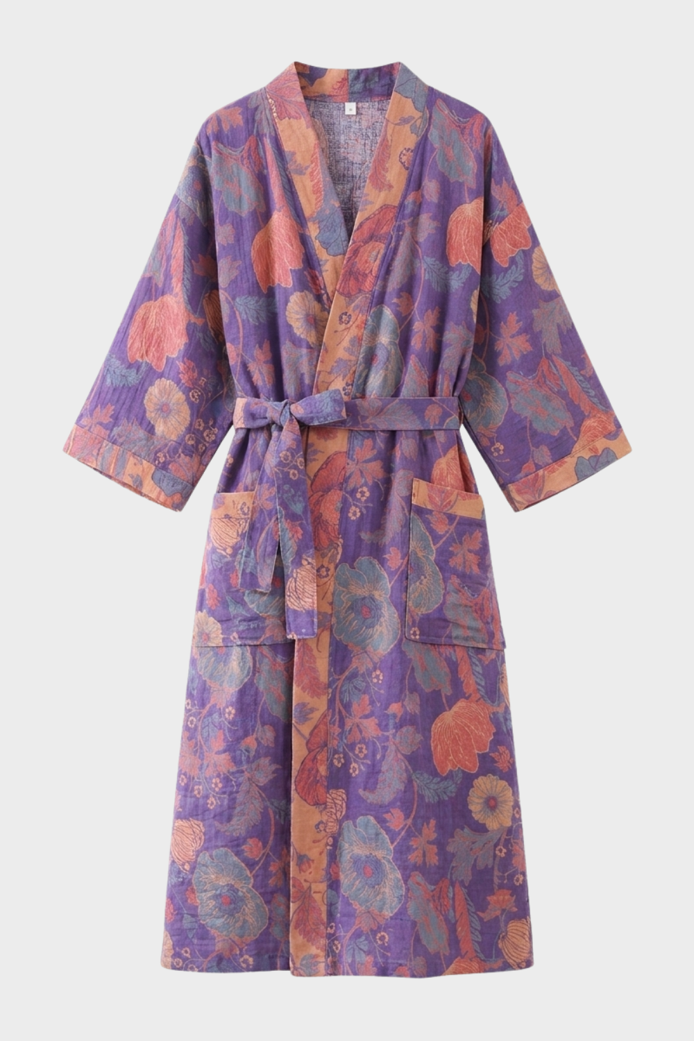 Kimono Women's Bathrobe with Belt and Pattern Knee-Length