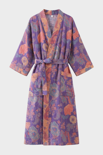 Kimono Women's Bathrobe with Belt and Pattern Knee-Length